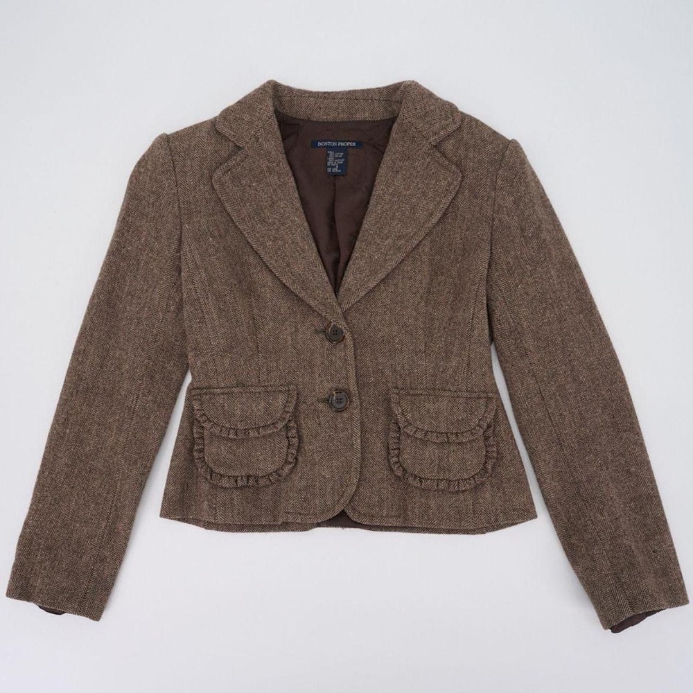 Vintage Boston Proper blazer in a chocolate brown herringbone